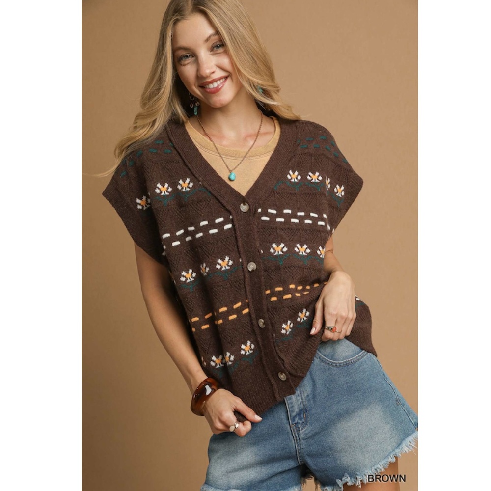 "The Daisy" Daisy Button-Down Knit Vest - Picture 2 of 3